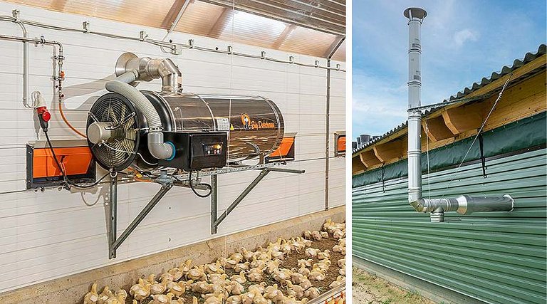 Изображение отопительного прибора и птичника с дымоходом