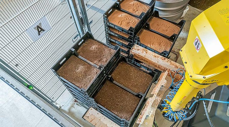 Изображение 4: Для отделения зрелых личинок от кормового субстрата, т.н. фрасса, используются роботизированные технологии. Источник: Better Insect Solutions