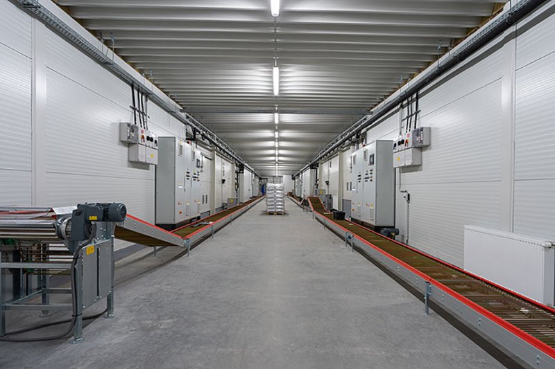 Long corridor with egg conveyors 