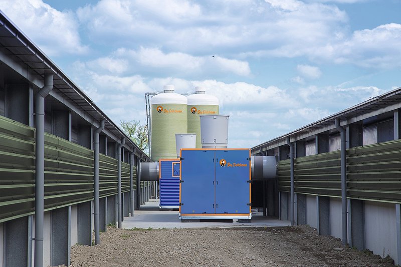 Scambiatore di calore tra due capannoni per la produzione di broiler  