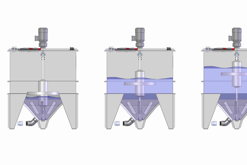 Мешалка автоматически "подстраивается" под уровень смеси в емкости